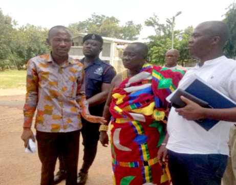Nana Somuah Mireku Nyampong III and dignitaries touring some educational facilities in Yilo Krobo Municipality
