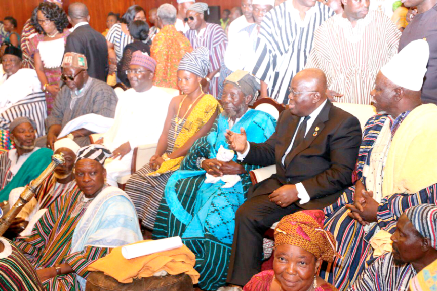 President Akufo-Addo interacting with some of the chiefs and elders of Nayiri during the meeting in Accra.