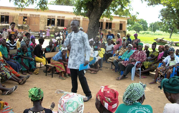 The Executive Director of the Rural Initiatives for Self-Empowerment- Ghana (RISE-Ghana), Mr Awal Ahmed Kariama addressing a public durbar at Sirigu