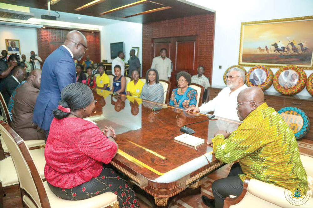 President Akufo-Addo and former President Rawlings with the Methodist School delegation