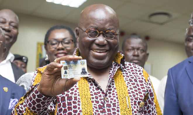 President Akufo-Addo displaying his new Ghana Card