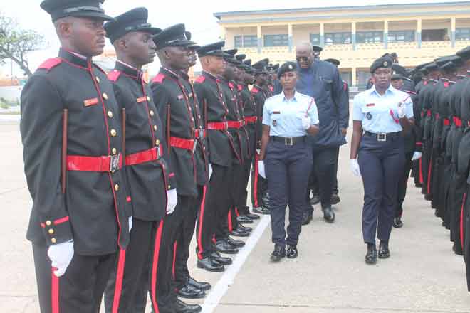 Mr Henry Quartey, Deputy Minister of the Interior inspecting the parade during the graduation parade Cadet Intake XIV of the Ghana National Fire Service (GNFS). Picture: EDNA ADU-SERWAA