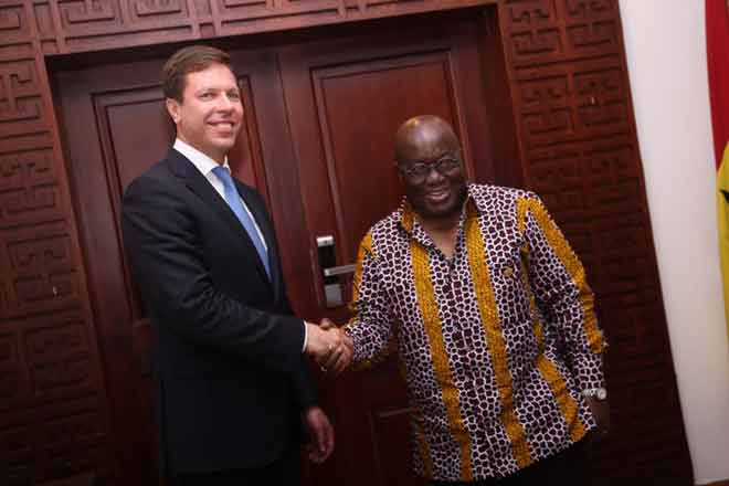 President Nana Addo Dankwa Akufo-Addo and Mr Pavel Oderov (left) at the Flagstaff House on Friday