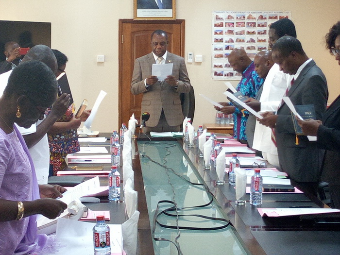The Minister of Education inaugurating the governing council for the Ghana Institute of Journalism (GIJ)