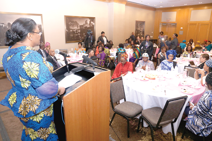Mrs Rebecca Akufo-Addo addressing a high powered delegation on cancer awareness in New York