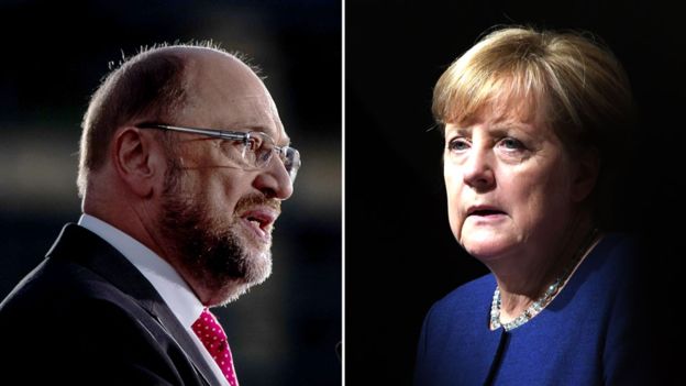 Martin Schulz and Angela Merkel are the main contenders