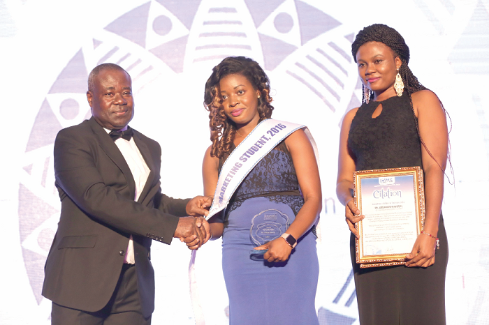 Mr Samuel Tenkorang (left), Marketing Manager of NTHC, presenting the marketing student of the year 2016 award to Ms Lorlornyo Nuworsu , Clients Relations Officer, NHIA. Mr Samuel Tenkorang (left), Marketing Manager of NTHC, presenting the marketing student of the year 2016 award to Ms Lorlornyo Nuworsu , Clients Relations Officer, NHIA.