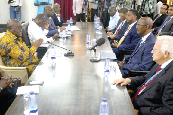 President Akufo-Addo (left) addressing a Caribbean business delegation at the Flagstaff House in Accra
