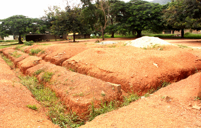 The foundation of the proposed school building left unattended.
