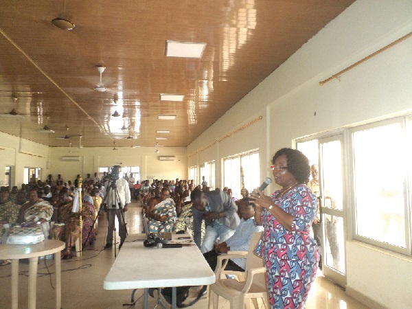 Mrs Evelyn Twum-Gyamrah making a presentation on the achievements of the government flagship programmes in the past eight months.