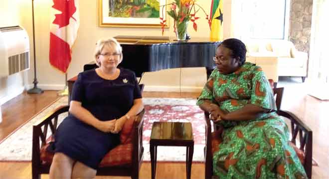 Madam Heather Cameron, Canadian High Commissioner to Ghana (left), in an interview with Ms Kate Baaba Hudson, Foreign Page Editor of the Daily Graphic
