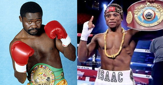 Azumah Nelson (left) and Isaac Dogbe