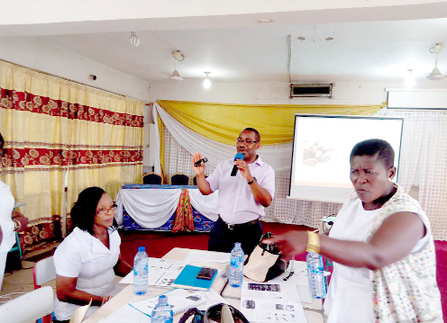 Dr Anang (middle) explaining how the matrons can prepare food to meet international standards