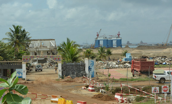 Portions of the demolished facility