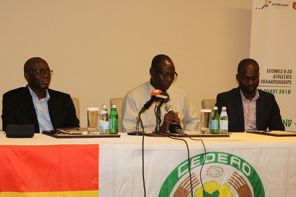 GAA Secretary General,Bawah Fuseini addressing yesterday's launch, he is flanked by NSA Deputy Director, Majeed Bawa (left) and Kobla Dzotsi of JBF.