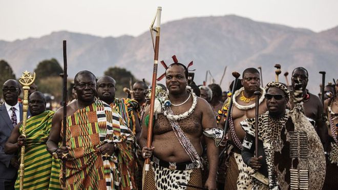 Royalty: King Mswati and his guest, Asantehene Osei Tutu II of Ghana