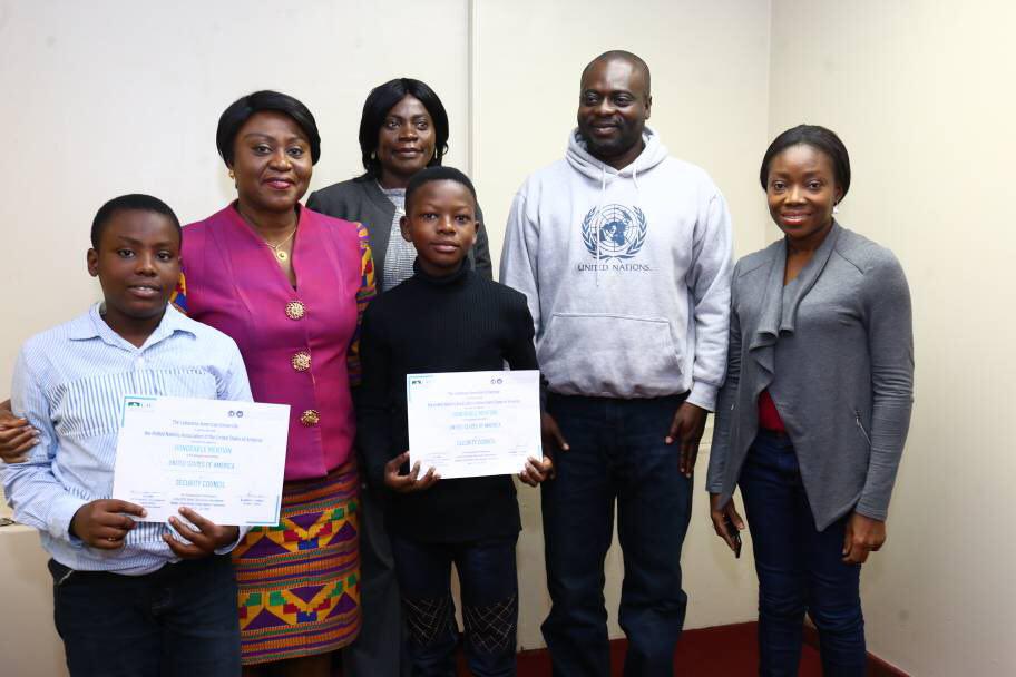 The two award winners with Ambassador Pobee in their middle as well as officials of Lifelink and Ghana Mission in New York