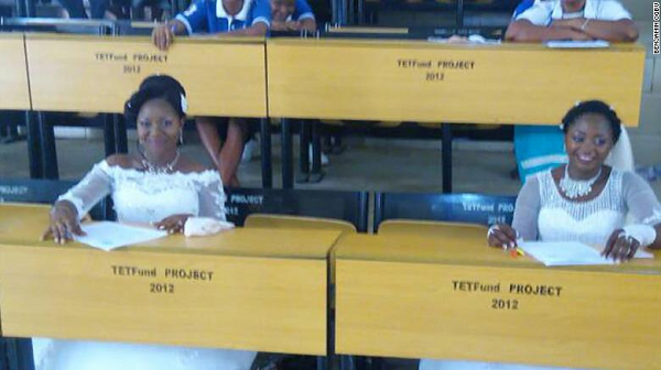 Dorcas Atsea and Deborah Atoh sit their final year exams just after saying 'I do' at their wedding ceremonies. 