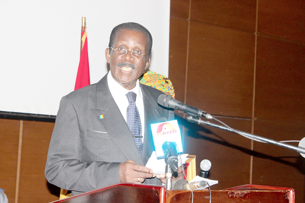 Mr Bernard Ehui-Koutoua (left), the Ambassador of the Republic of Cote d'Ivoire, speaking at the function. Picture: INNOCENT K.OWUSU