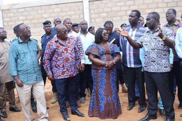 Mr Kwasi Nyamekye (hand raised), the CEO of Vester Oil Mills Limited, explaining a point to President Akufo-Addo during a tour of the factory at Deduako in the Bosomtwe District of the Ashanti Region. Picture: EMMANUEL BAAH
