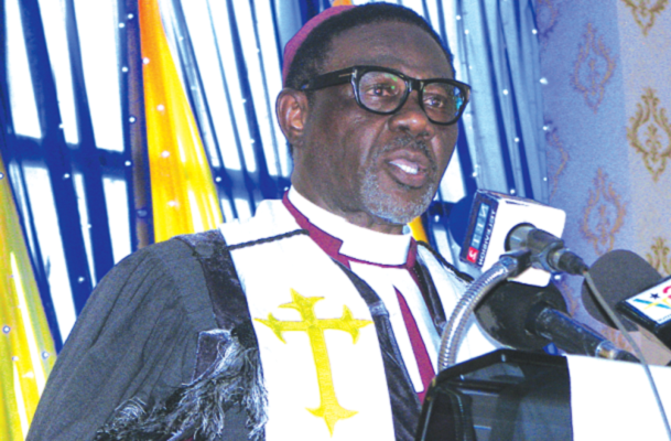 Most Rev. Titus Kofi Awotwi Pratt, the Presiding Bishop of the Methodist Church, delivering the goodwill message during the ceremony. Picture: ESTHER ADJEI