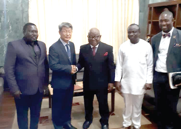  From left: Mr Richard M.K. Quashigah, the Vice Chairman of the association; Ambassador Kim Sungsoo, Prof. Mike Aaron Oquaye, Speaker; Mr Philip Basoah, the Chairman of the association and Dr Bernard Oko Boye.