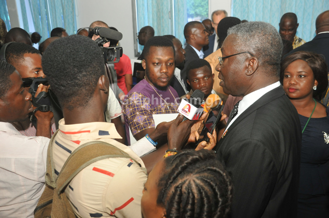Prof. Frimpong-Boateng clarifying some issues raised in his presentation to the media. Picture: EBOW HANSON