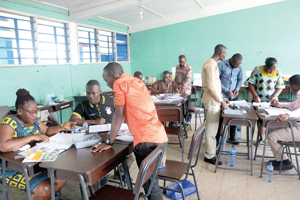 Some of the teachers taking part in practical lessons as part of their two-week training programme. Picture: EMMANUEL BAAH