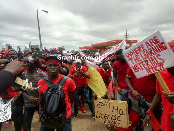 Trainee teachers demonstrate against licensure exams in Kumasi. PICTURES BY EMMANUEL BAAH