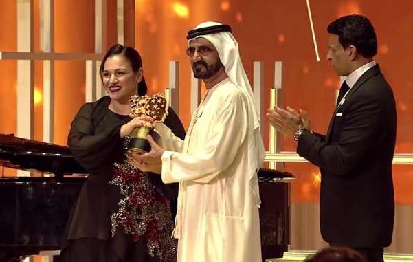 Andria Zafirakou receiving her prize