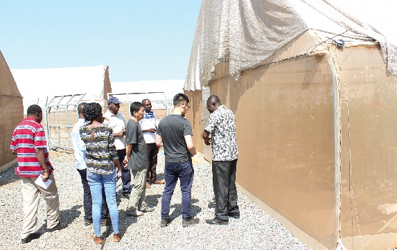 The team visited Agritop, greenhouse farming venture at the Dawhenya Irrigation site. 
