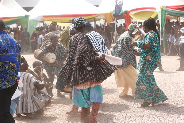  Mrs Elizabeth Afoley Quaye joins some traditional dancers to do the Takai dance 