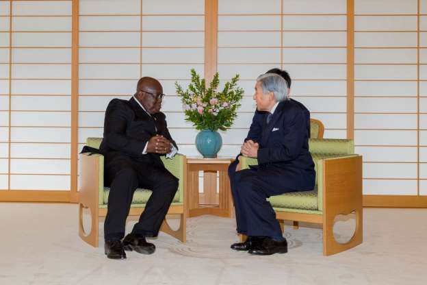 Ghana's President Nana Akufo-Addo (L) meets with Japan's Emperor Akihito at the Imperial Palace in Tokyo, Japan