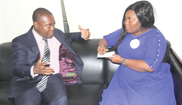  Nana Osei Afrifa (left), Chief Executive Officer of Vokacom, being interviewed by Mrs Doreen Andoh, a journalist of the Daily Graphic, in Accra. Picture: EDNA ADU-SERWAA