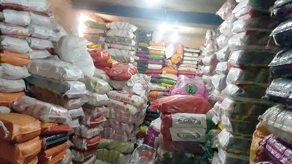 Some of the low quality rice in the warehouse 