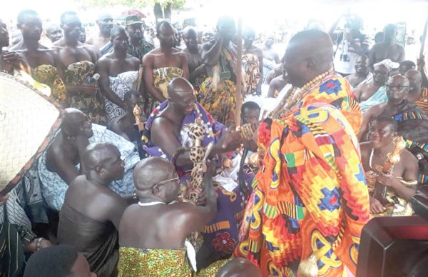 Togbe Sri III, the Awoamefia of the Anlo State, paying homage to Otumfuo Osei Tutu II during the Akwasidae Festival in Kumasi 