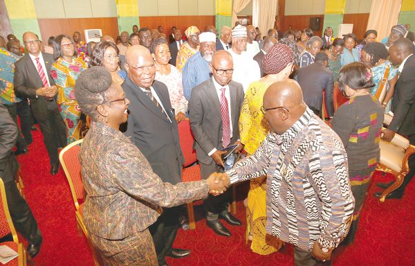 President Nana Addo Dankwa Akufo-Addo exchanging pleasantries with some of the heads of missions after the opening session of the conference at the Jubilee House in Accra. Picture: SAMUEL TEI ADANO