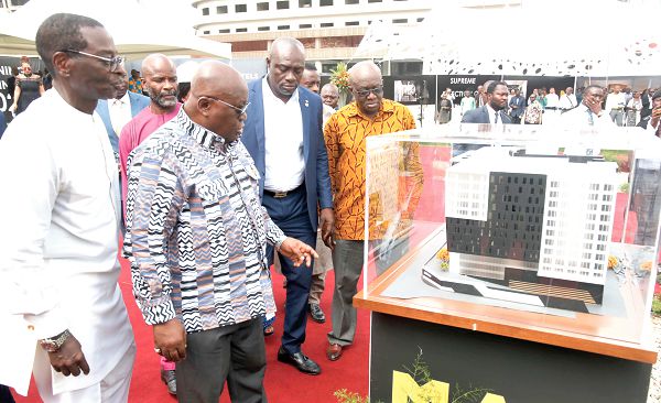 President Akufo-Addo and Dr Kwame Nyantakyi-Owusu (left), Executive Chairman, Inter-Afrique Holdings Limited inspecting the  hospitality project. Picture: SAMUEL TEI ADANO