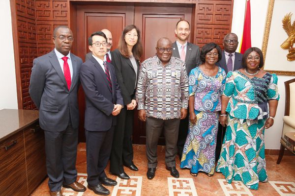 President Nana Addo Dankwa Akufo-Addo with a delegation from the Millenniun Challenge Corporation at the Jubilee House in Accra. Picture: SAMUEL TEI ADANO