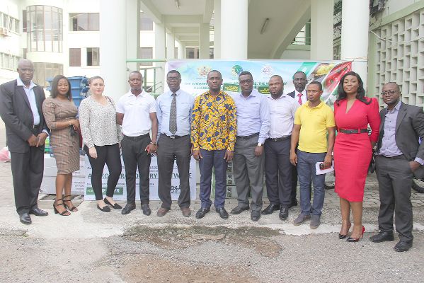 Mr Kennedy Osei Nyarko (6th left), Deputy Minister of Agriculture in a group photograph with officials of the companies at the ceremony. Picture: EDNA ADU-SERWAA