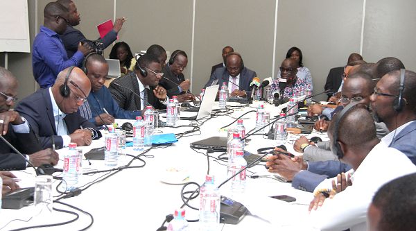 The Ghana and Togo delegation in a meeting over the maritime boundary negotiations. Picture: BENEDICT OBUOBI
