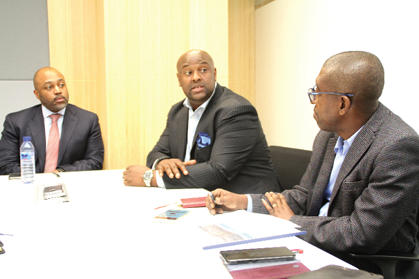 Mr Russell Stokes, Senior Vice-President, GE (left), and Mr Leslie Nelson, CEO, GE Ghana (middle), in the interview with Edmund Smith-Asante, Daily Graphic reporter