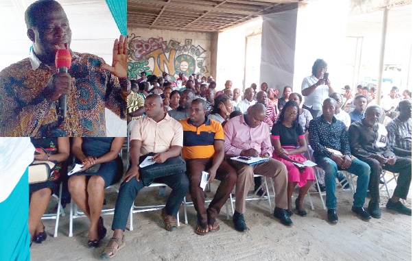 Mr Ignatius Baffour Awuah (INSET), The Minister of Employment and Labour Relations (MELR), addressing the stakeholders at the meeting.