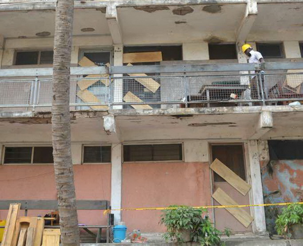 Some of the rooms barricaded with wooden planks after the eviction
