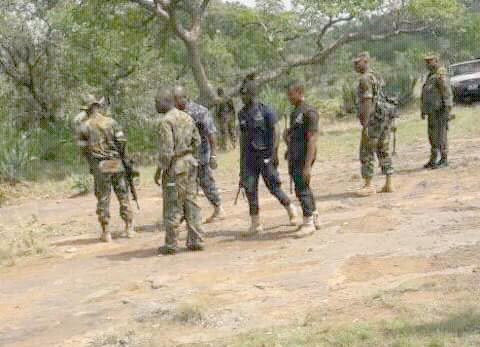 Some of the military and police personnel on patrol duties at Agogo.