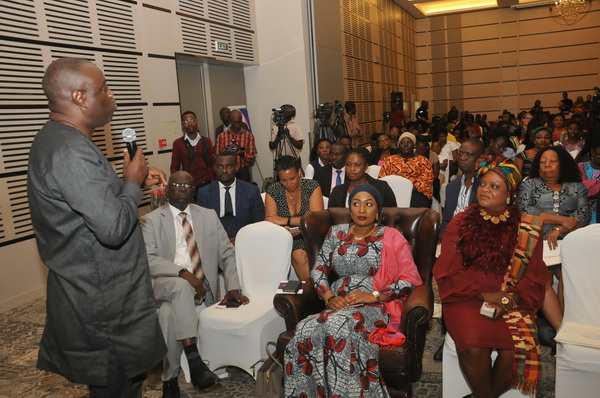 Ibrahim Awal addressing the forum. Among the participants are Mrs Samira Bawumia and Ms Angela Asante, Presidential Adviser on Gender and Development