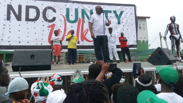 Former President Mahama addressing party supporters at Somanya