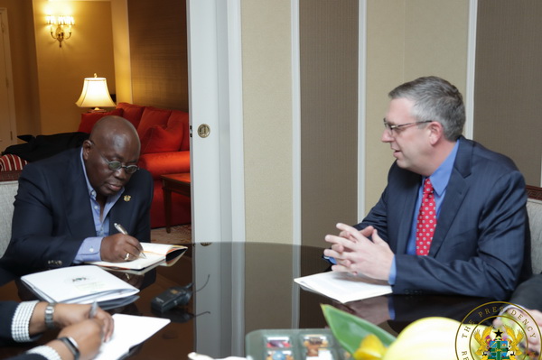 President Akufo-Addo holding bilateral discussions with with Mr Jonathan Nash, Ag CEO of the Millennium Challenge Corporation