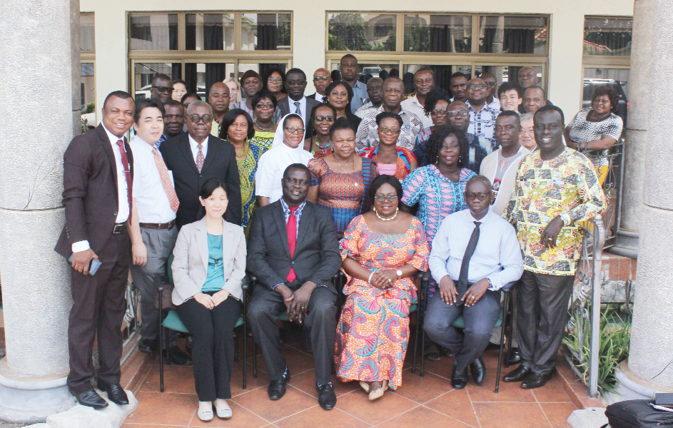 Dr Adutwum (seated 2nd left), together with Prof. Opoku-Amankwah (right), and Dr Mrs Oduro (3rd left), with the participants