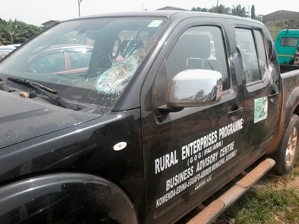  The task force vehicle with a smashed windscreen